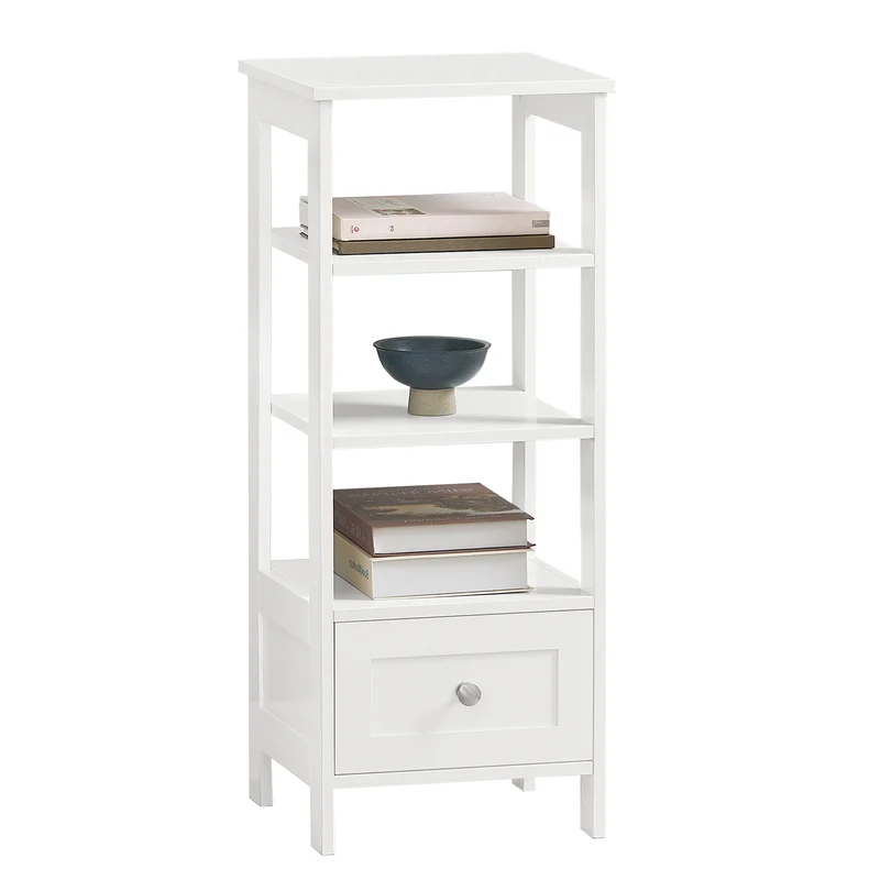 SoBuy FBT91-W Table d’Appoint Haute Bout de Canapé pour Salon Bureau Cuisine en 3 niveaux avec 1 tiroir