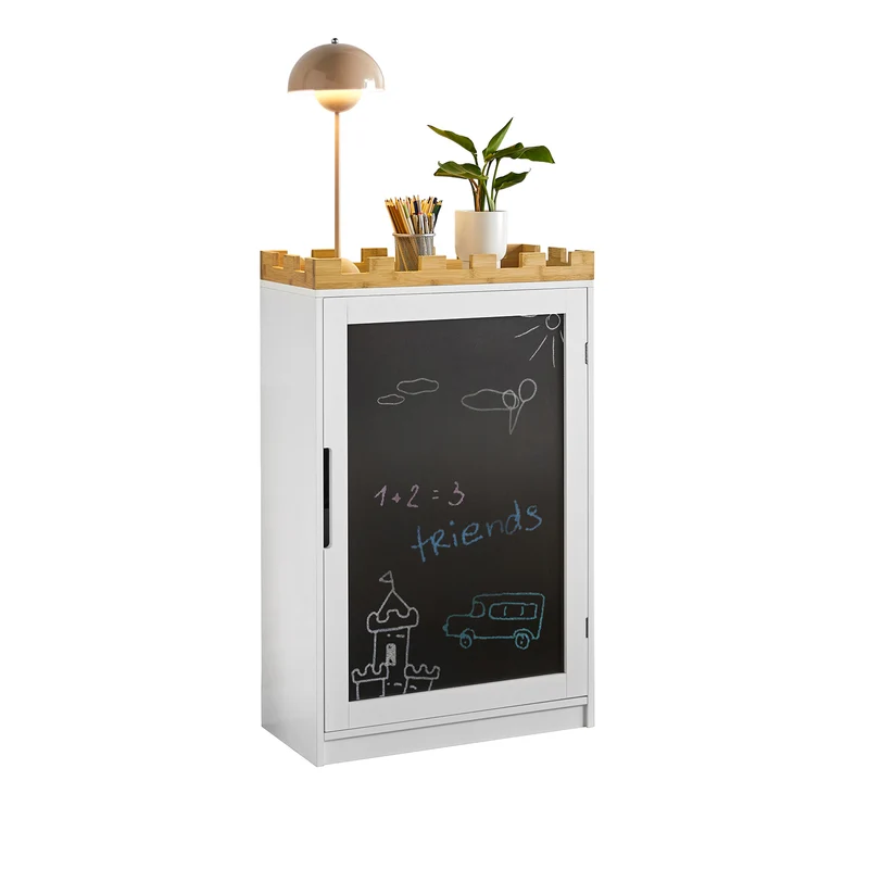 SoBuy KMB43-W Commode pour Enfants Étagère pour Chambre d'enfant avec Tableau Noir Bibliothèque Étagère à Jouets