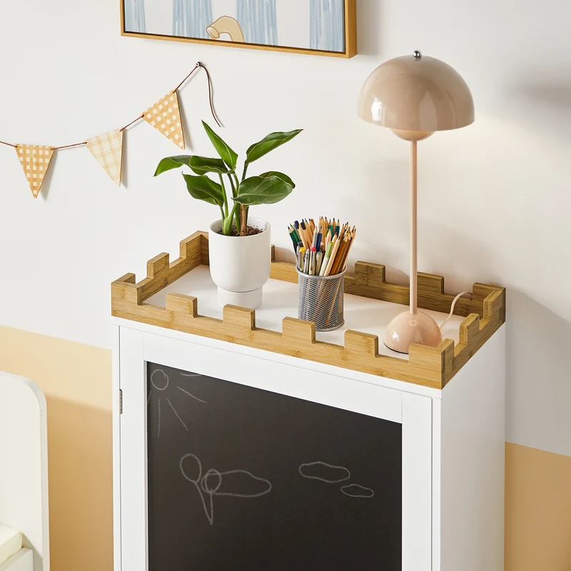 SoBuy KMB43-W Commode pour Enfants Étagère pour Chambre d'enfant avec Tableau Noir Bibliothèque Étagère à Jouets
