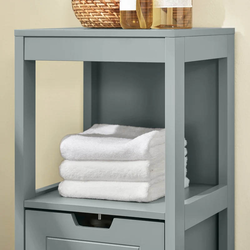 SoBuy FRG127-SG Colonne Salle de Bain avec 2 Paniers, Format Compact, Design Moderne, pour Salle de Bain et WC, Rangement Optimisé – L30×P30×H89 cm, Bois, Gris