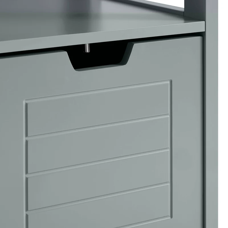 SoBuy FRG126-SG Colonne Salle de Bain avec 4 Étagères et 2 Tiroirs, Gain de Place, pour Salle de Bain et WC, Usage Quotidien – L30×P30×H140 cm, Bois, Gris Clair