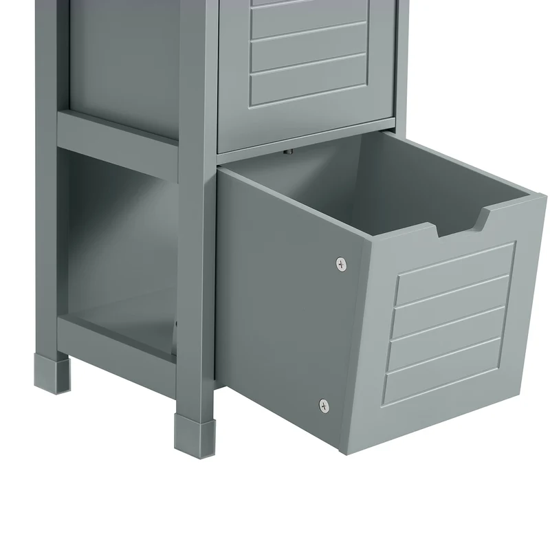SoBuy FRG126-SG Colonne Salle de Bain avec 4 Étagères et 2 Tiroirs, Gain de Place, pour Salle de Bain et WC, Usage Quotidien – L30×P30×H140 cm, Bois, Gris Clair