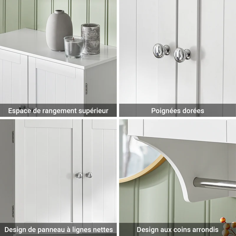 SoBuy BZR84-W Armoire Murale de Salle de Bain – 60×30×60 cm, Étagères Réglables et Barre à Serviettes, Blanc