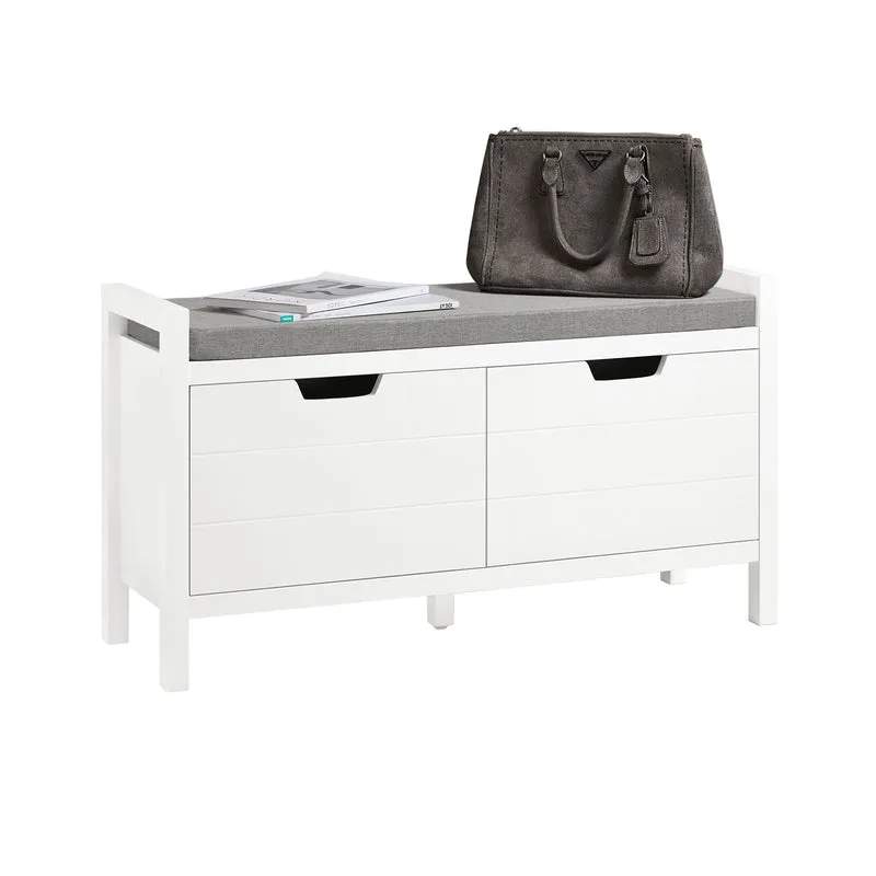 SoBuy FSR63-II-W Banc à Chaussures avec Coussin Rembourré et 2 Portes, Meuble d'Entrée – 91x30x50 cm, Blanc