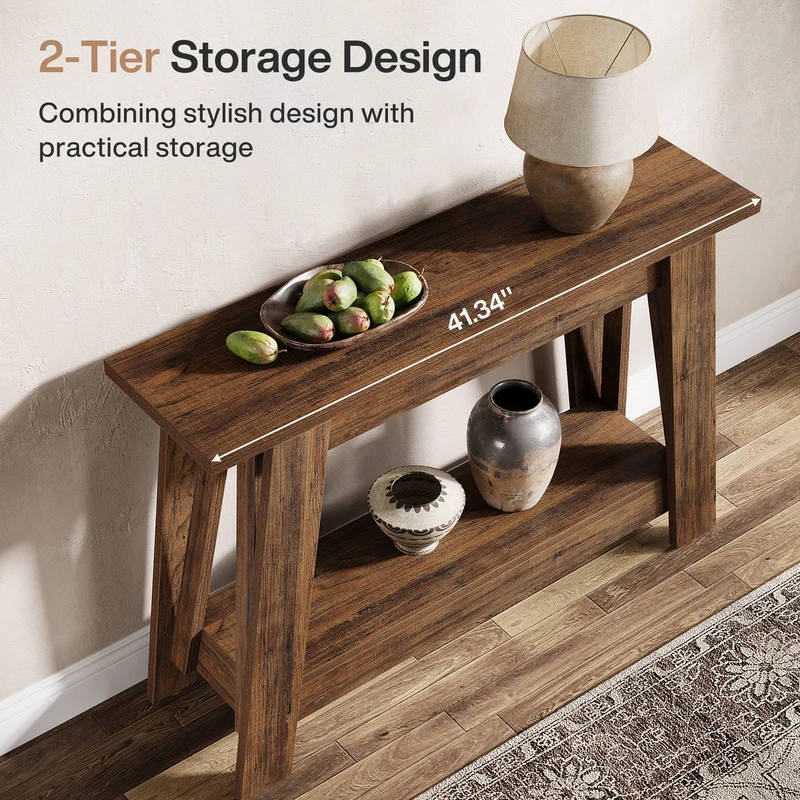 Tribesigns Console de 105 cm, Table d'entrée de style campagnard à 2 niveaux avec rangement