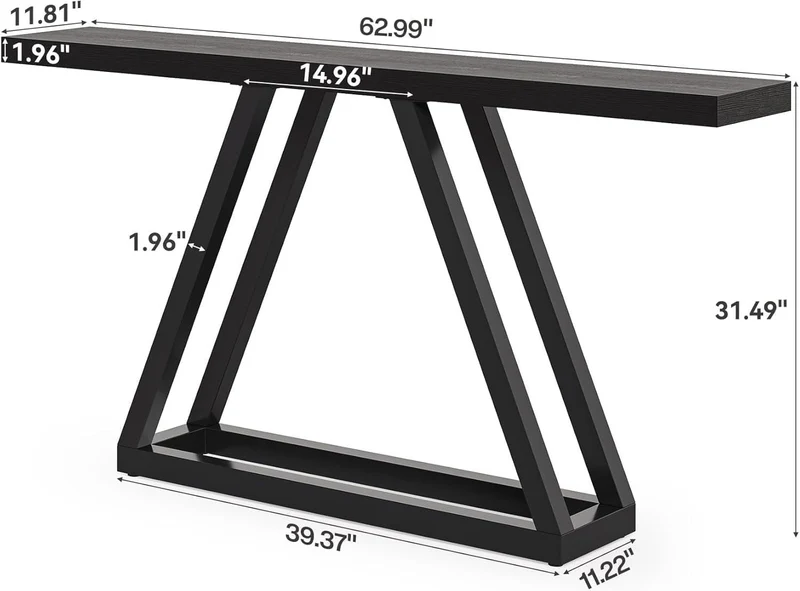 Tribesigns Console industrielle étroite de 160 cm, Table d'entrée moderne noire pour salon et hall d'entrée
