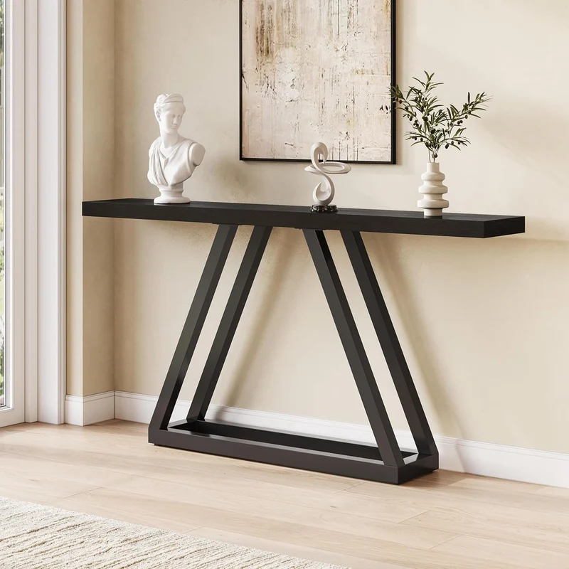 Tribesigns Console industrielle étroite de 160 cm, Table d'entrée moderne noire pour salon et hall d'entrée