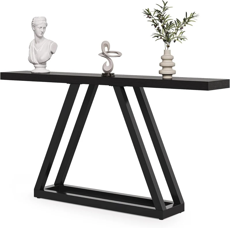 Tribesigns Console industrielle étroite de 160 cm, Table d'entrée moderne noire pour salon et hall d'entrée
