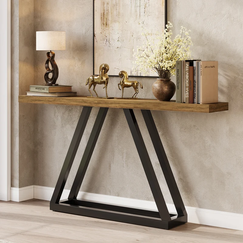 Tribesigns Console industrielle étroite de 160 cm, Table d'entrée moderne noire pour salon et hall d'entrée