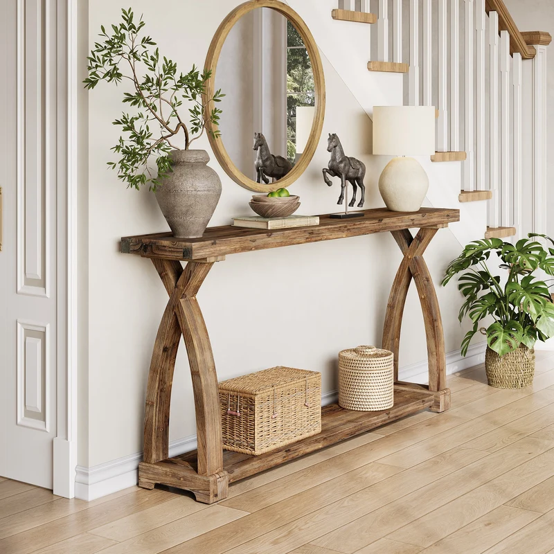Tribesigns Console étroite de 160 cm en bois massif, Table d'appoint de style campagnard