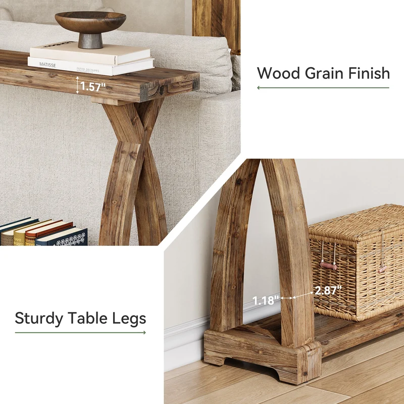 Tribesigns Console étroite de 160 cm en bois massif, Table d'appoint de style campagnard