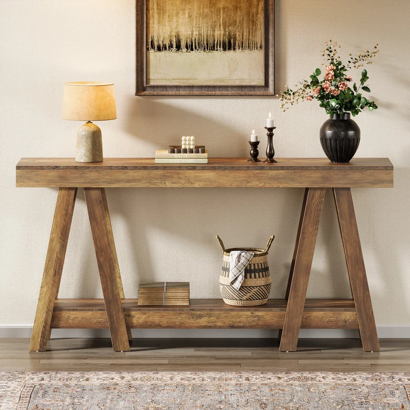 Tribesigns Console de 180 cm de long de style campagnard, Table d'entrée étroite à 2 niveaux