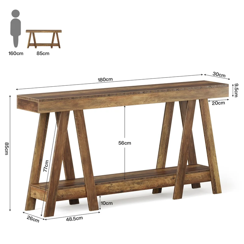 Tribesigns Console de 180 cm de long de style campagnard, Table d'entrée étroite à 2 niveaux