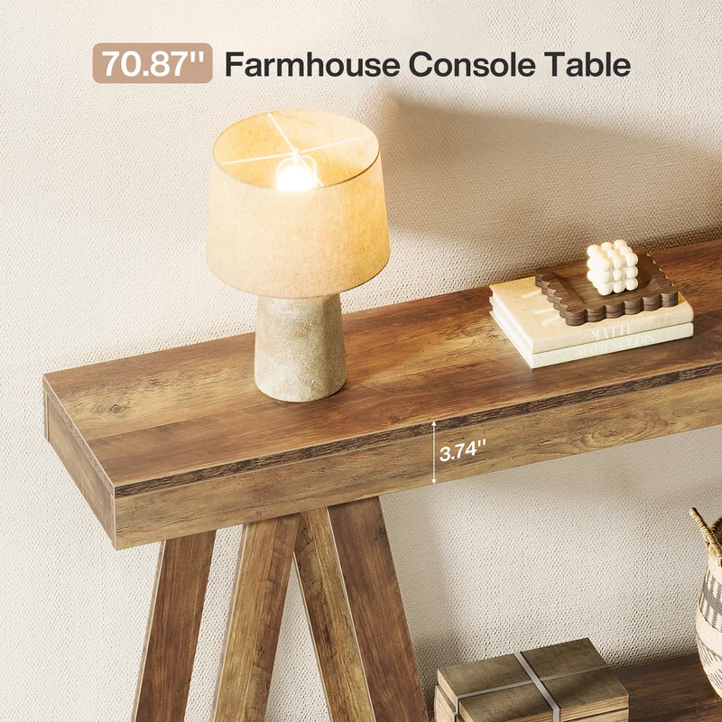 Tribesigns Console de 180 cm de long de style campagnard, Table d'entrée étroite à 2 niveaux