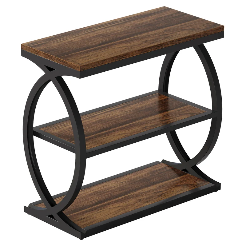 Tribesigns Table d'appoint étroite à 3 niveaux, Table d'appoint industrielle en bois avec cadre en métal