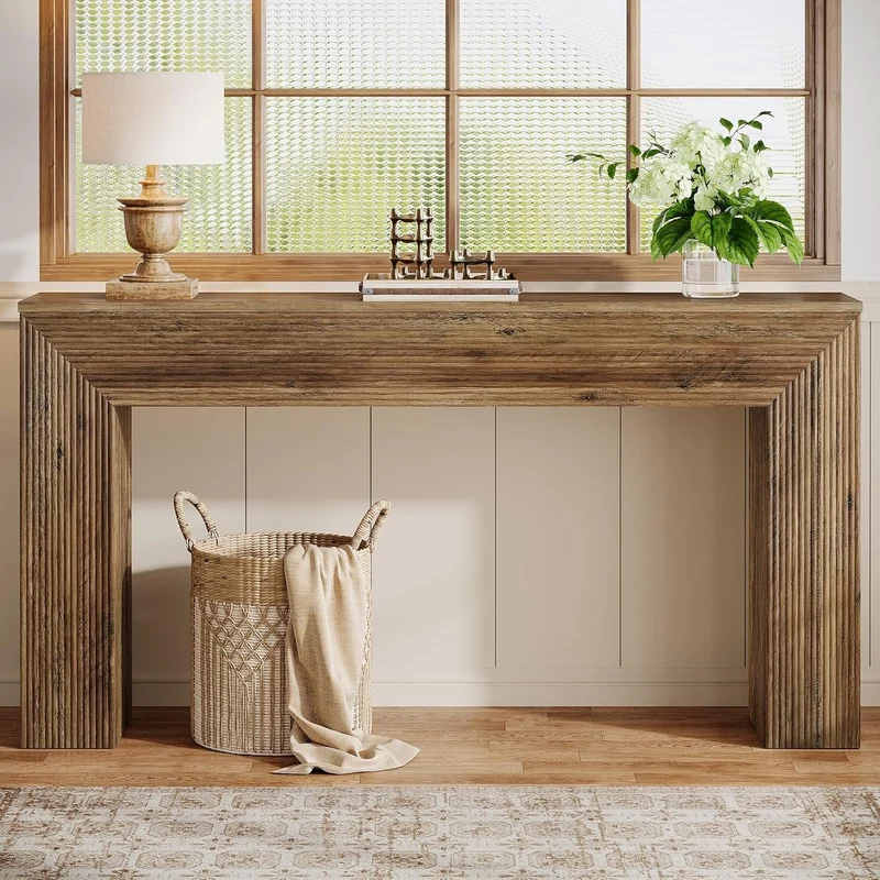 Tribesigns Table Console d'Entrée 160 cm avec Motifs Canelés, Table d'Appoint Style Industriel