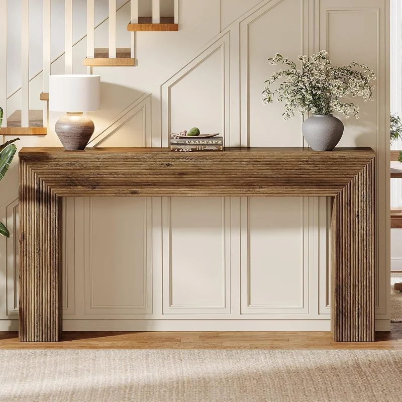 Tribesigns Table Console d'Entrée 160 cm avec Motifs Canelés, Table d'Appoint Style Industriel