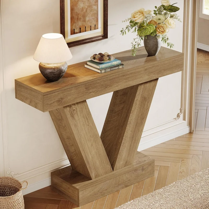 Tribesigns Table Console 105 cm, Table d'entrée derrière Le canapé avec Pieds en V