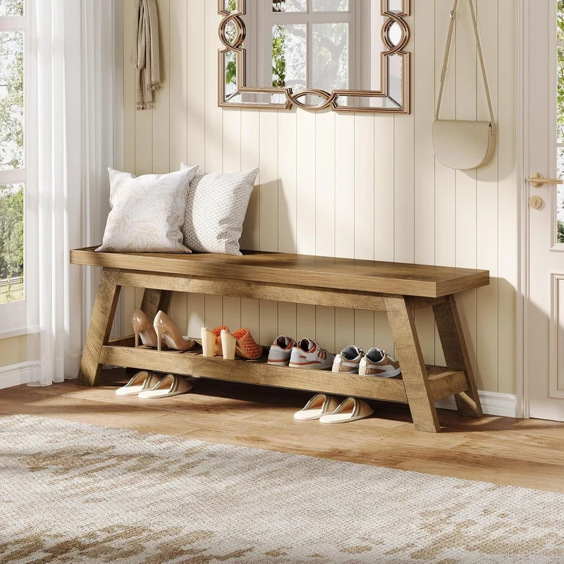 Tribesigns Banc de rangement 140 cm en bois de noyer clair pour chambre à coucher