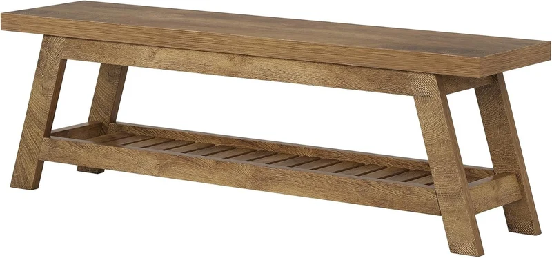 Tribesigns Banc de rangement 140 cm en bois de noyer clair pour chambre à coucher