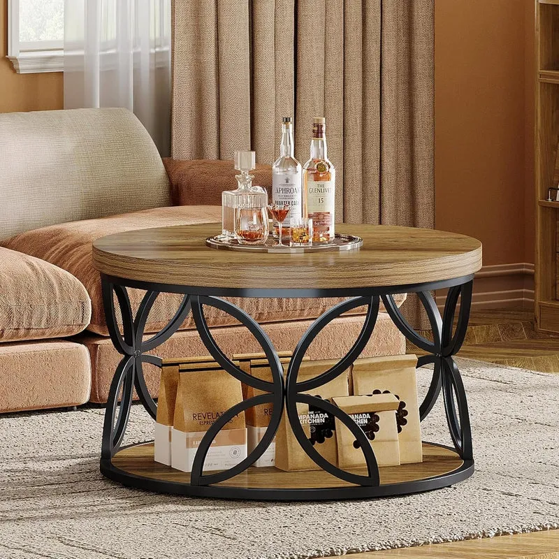 Tribesigns Table Basse Ronde de 80 cm avec Espace de Rangement, Table de Salon à 2 Niveaux