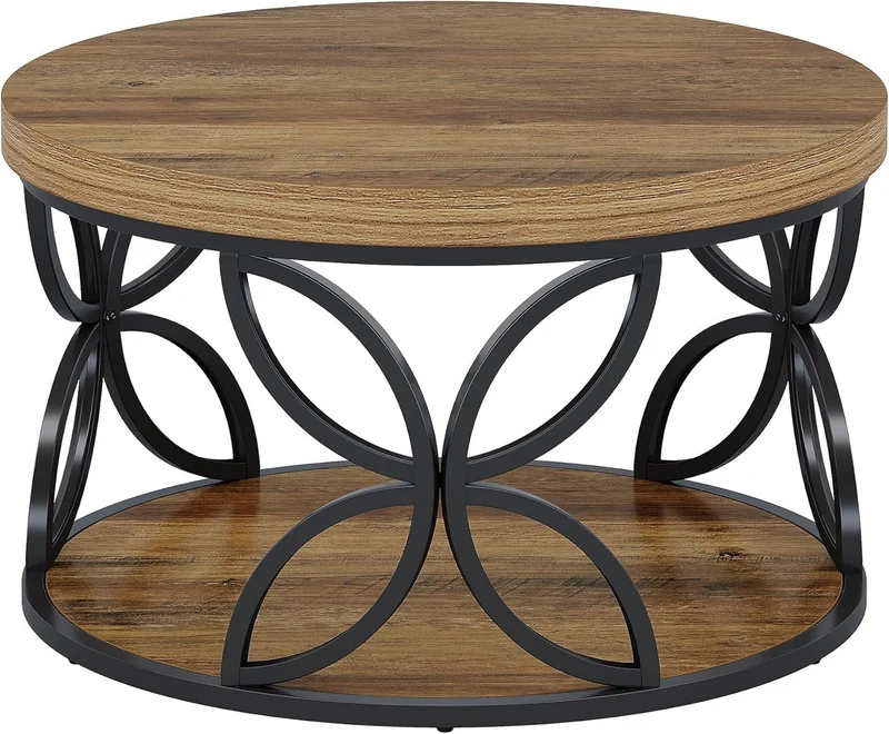 Tribesigns Table Basse Ronde de 80 cm avec Espace de Rangement, Table de Salon à 2 Niveaux
