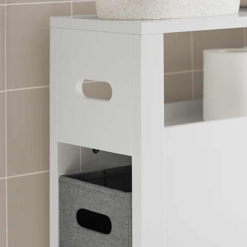 SoBuy BZR83-W Meuble de Rangement Salle de Bain Étroit, Support Papier Toilette, Armoire Toilettes WC avec 2 Paniers Amovibles Rangement Polyvalente