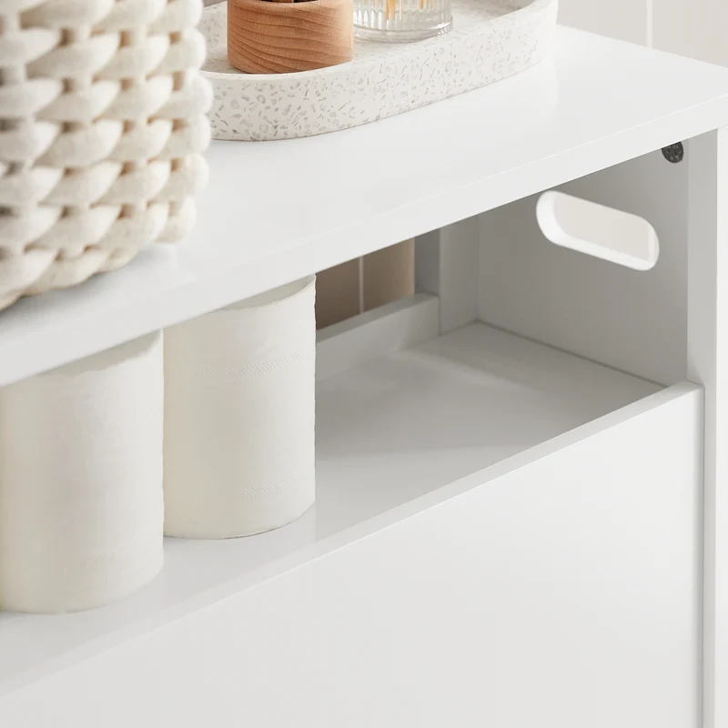 SoBuy BZR83-W Meuble de Rangement Salle de Bain Étroit, Support Papier Toilette, Armoire Toilettes WC avec 2 Paniers Amovibles Rangement Polyvalente