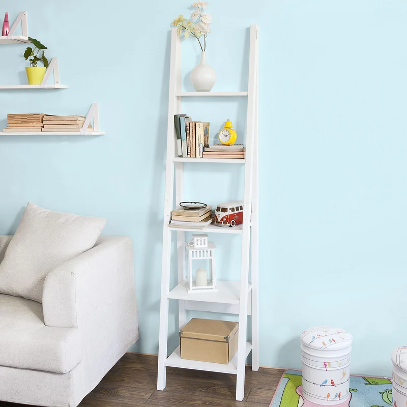 sebuyfr.comG101-W Étagère style échelle Bibliothèque, 5 étages –Blanc