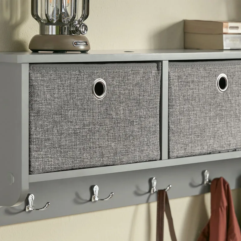 SoBuy FRG282-HG Porte-Manteau Mural avec 5 Crochets et 3 Paniers, pour Entrée et Couloir, Design Fonctionnel, Usage Quotidien – L100×P20×H30 cm, Bois, Gris