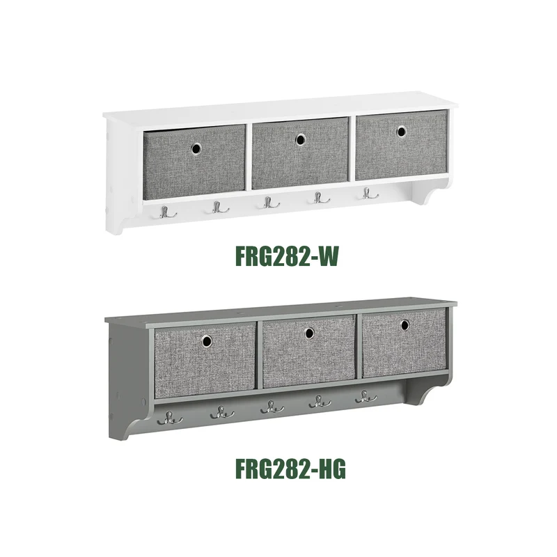 SoBuy FRG282-HG Porte-Manteau Mural avec 5 Crochets et 3 Paniers, pour Entrée et Couloir, Design Fonctionnel, Usage Quotidien – L100×P20×H30 cm, Bois, Gris