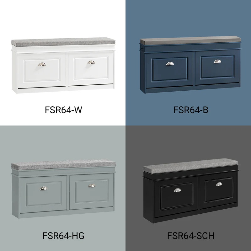 SoBuy FSR64-HG Banc à Chaussures 104 cm avec Coussin Déhoussable et 2 Abattants – Charge 150 kg – Bois FSC – Gris