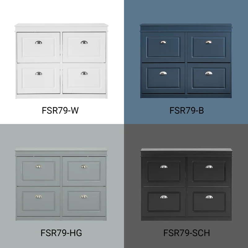 SoBuy FSR79-SCH Armoire à Chaussures 4 Abattants – Séparateurs Réglables, Dos Aéré, Certifiée FSC® – 105×24×83 cm, Noir