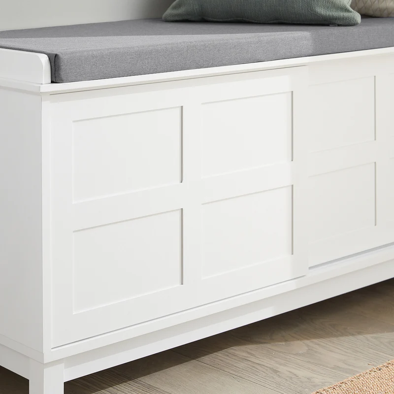 SoBuy FSR86-W Banc à Chaussures avec Coussin Rembourré et 2 Portes, Grande Capacité pour Entrée – 114x40x53 cm, Blanc