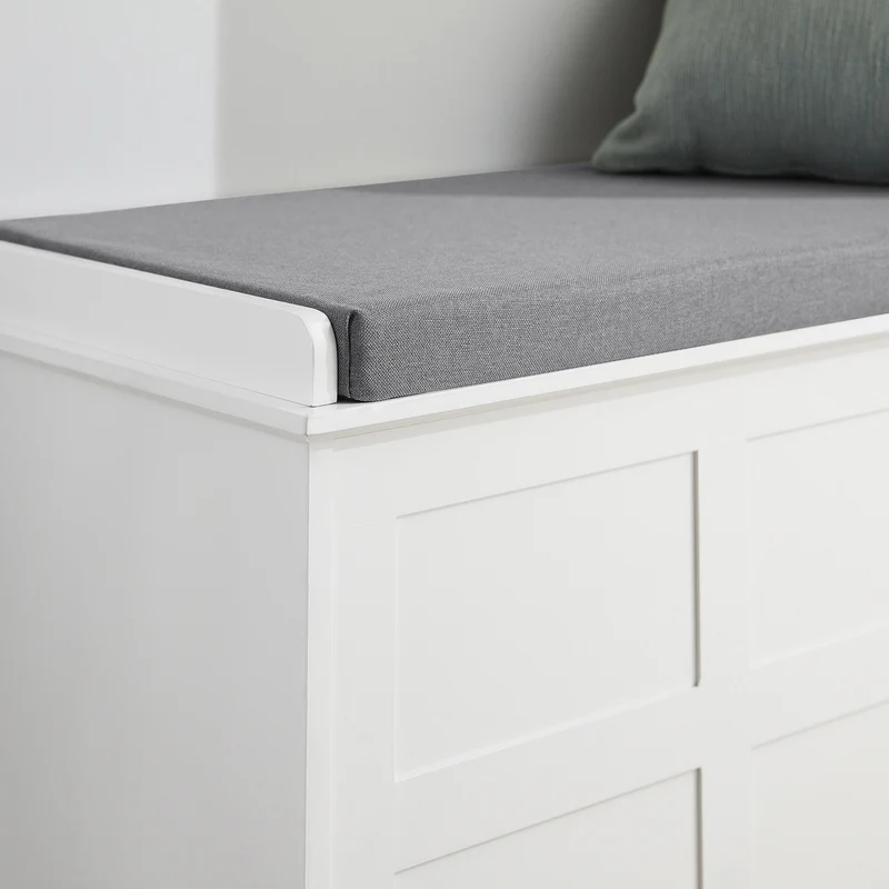 SoBuy FSR86-W Banc à Chaussures avec Coussin Rembourré et 2 Portes, Grande Capacité pour Entrée – 114x40x53 cm, Blanc