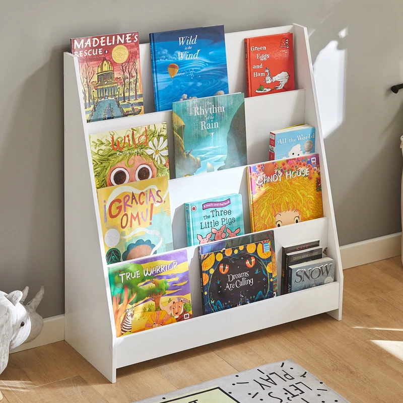 SoBuy KMB32-W Bibliothèque Montessori Enfant – 4 Compartiments pour Livres et Jouets, Blanc