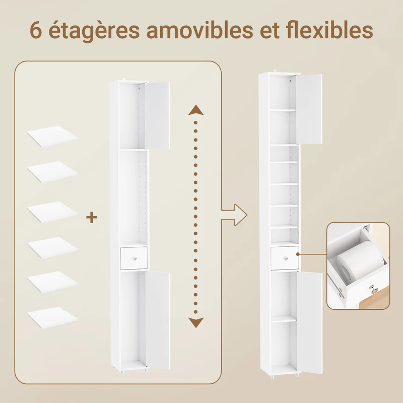 SoBuy BZR34-II-W Colonne Salle de Bain Étroite 20 cm – Rangement Gain de Place Blanc