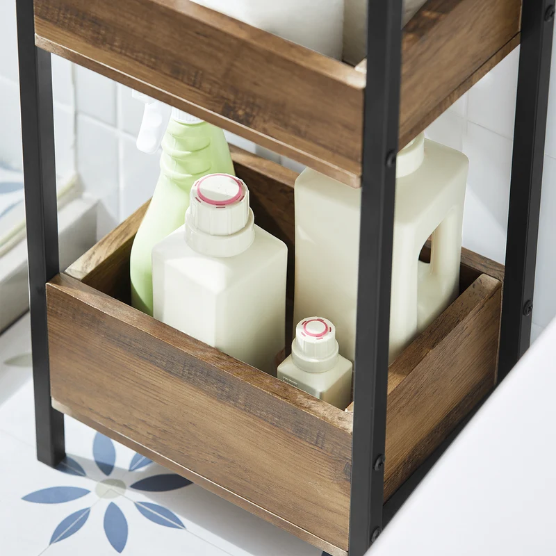 SoBuy FRG226-F Meuble Salle de Bain Rangement avec 3 paniers - Rangement Serviteur de Douche Étagère de Stockage Salle de Bain Petit Meuble WC Rangement 28x20x74 cm