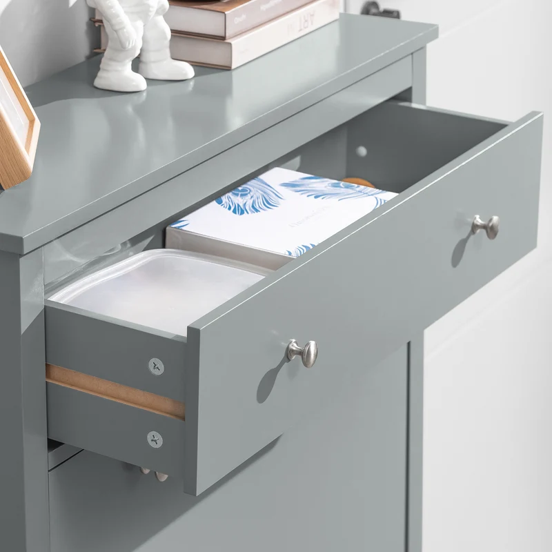 SoBuy FSR89-HG Armoire à Chaussures 2 Abattants avec Tiroir, Slim 25 cm, 12 Paires – 80x25x108 cm, Gris