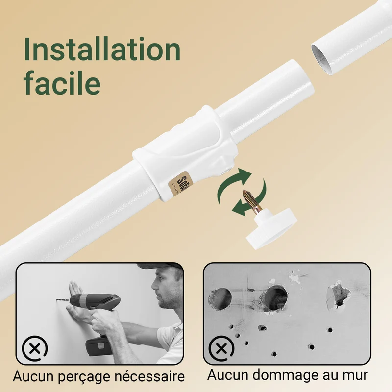 sebuyfr.comG109-II-W Tringle à Vêtements Télescopique, Portant à Vêtements Robuste, Penderie Ouverte Réglable avec Barres de Suspension pour Chambre, Dressing, Blanc