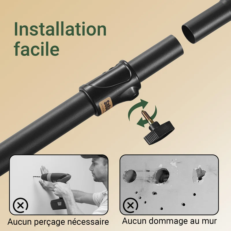 SoBuy FRG109-II-SCH Tringle à Vêtements Télescopique, Portant à Vêtements Robuste, Penderie Ouverte Réglable avec Barres de Suspension pour Chambre, Dressing, Noir