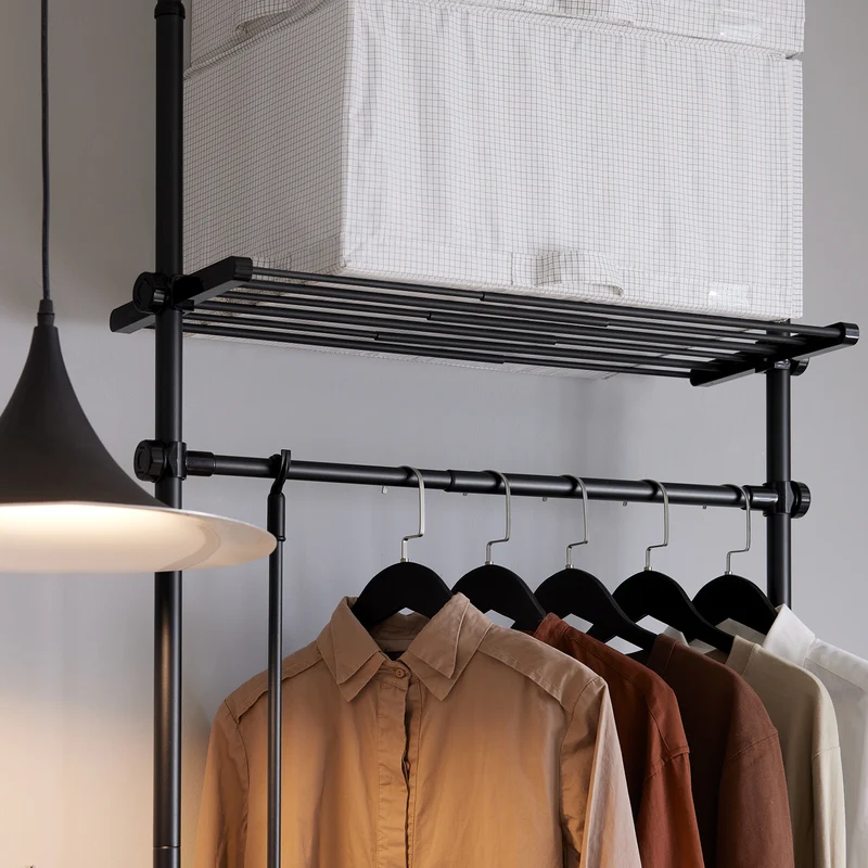 SoBuy KLS07-SCH Portant à vêtements télescopique solide - Penderie ouverte réglable avec tringles et étagères, Porte manteau pour chambre/dressing, Noir