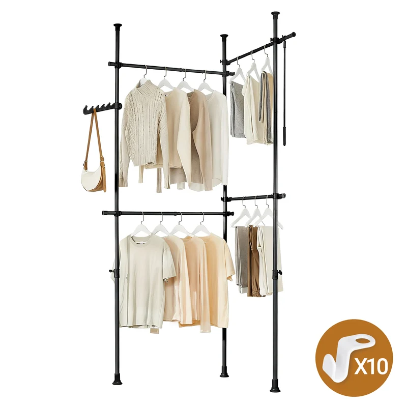 SoBuy KLS03-II-SCH Portant à vêtements télescopique robuste – Penderie ouverte réglable avec tringles pour chambre/dressing, Noir