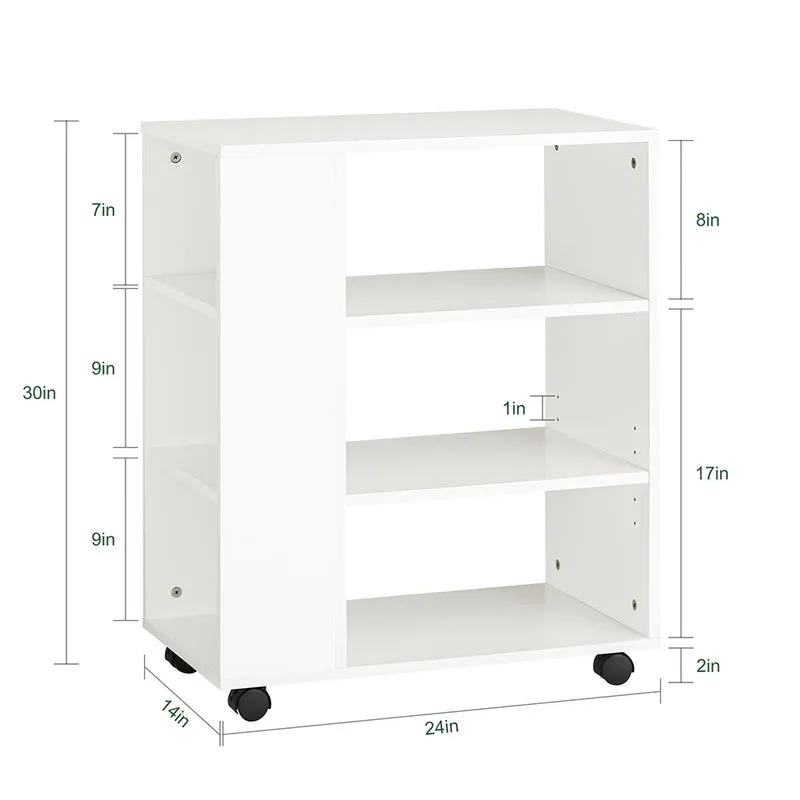 SoBuy FBT68-W Bout de Canapé Table Roulante avec Étagères de Rangement Bibliothèque à roulettes