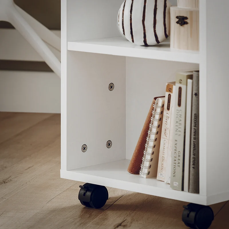 SoBuy FBT68-W Bout de Canapé Table Roulante avec Étagères de Rangement Bibliothèque à roulettes