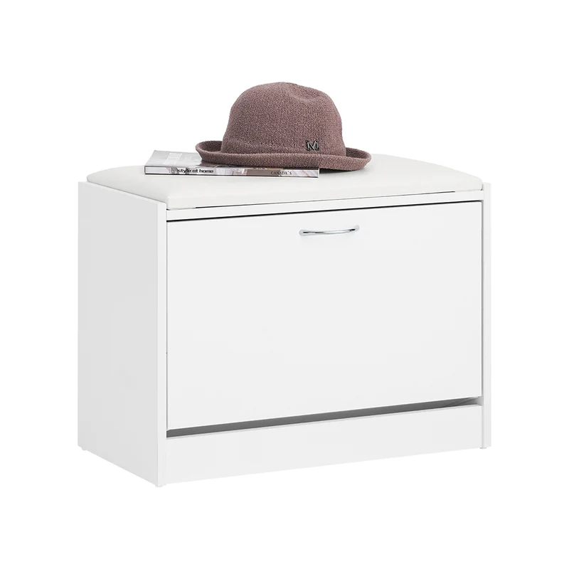 SoBuy FSR16-W Banc à Chaussures avec 1 Abattant et Coussin Rembourré, Coffre de Rangement pour Entrée – 60x30x48 cm, Blanc