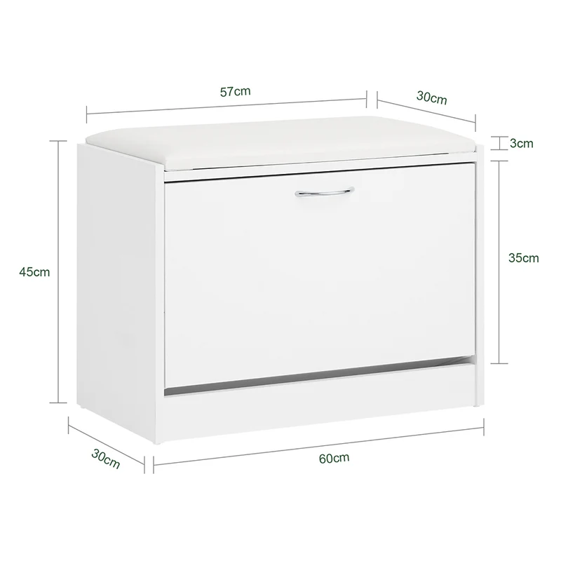 SoBuy FSR16-W Banc à Chaussures avec 1 Abattant et Coussin Rembourré, Coffre de Rangement pour Entrée – 60x30x48 cm, Blanc