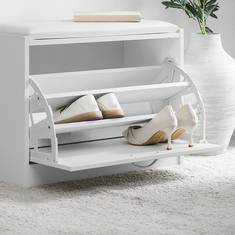 SoBuy FSR16-W Banc à Chaussures avec 1 Abattant et Coussin Rembourré, Coffre de Rangement pour Entrée – 60x30x48 cm, Blanc