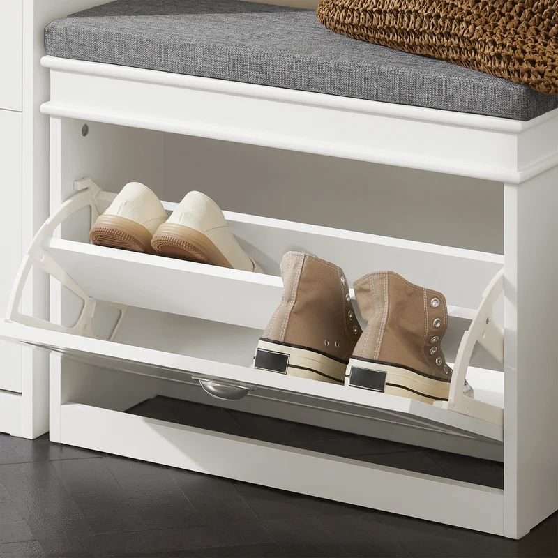 SoBuy FSR82-K-W Banc à chaussures avec assise 60 cm coussin rembourré et abattant slim 24 cm – Blanc FSC®