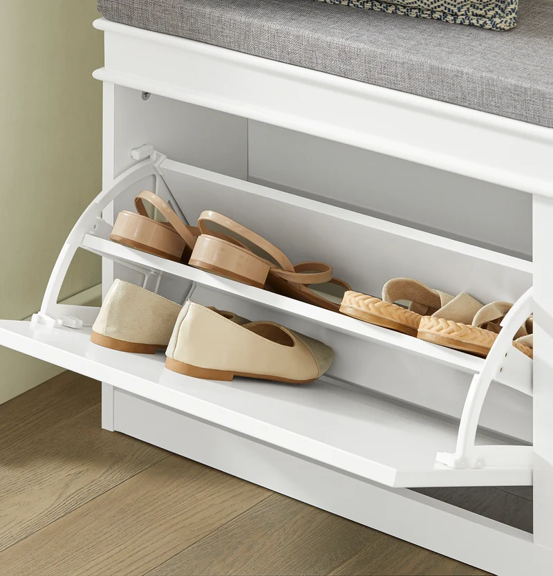SoBuy FSR64-W Banc à Chaussures 104 cm – 8 Paires, Coussin Lavable, Slim 24 cm, FSC®, Blanc